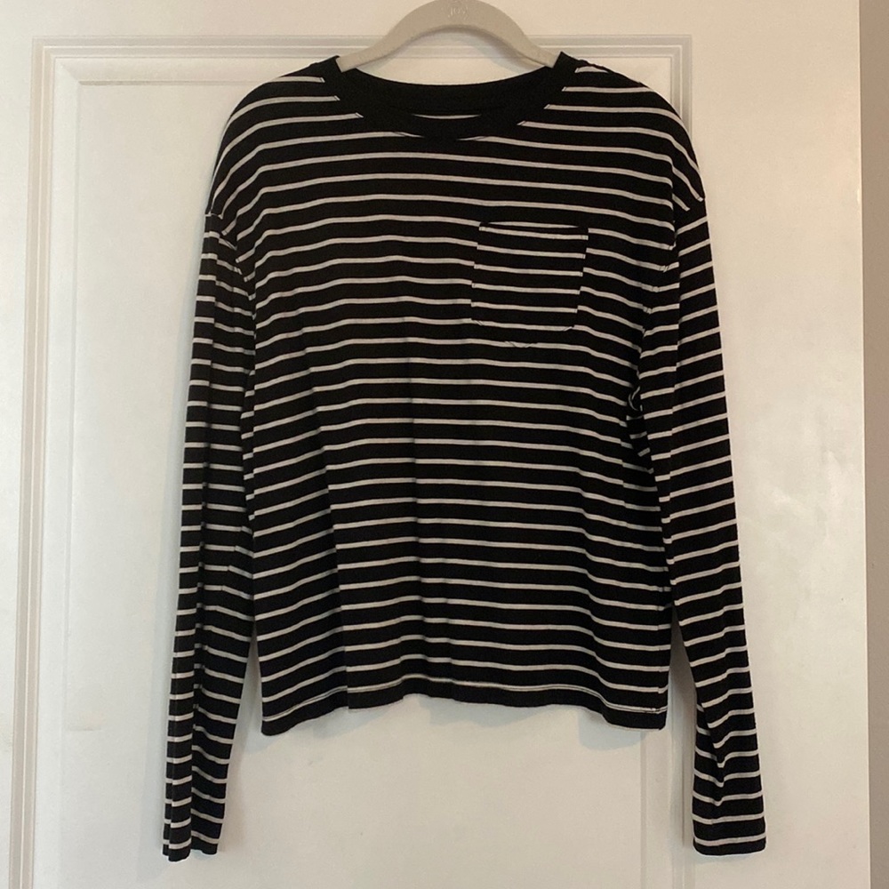 a new day Black and White Striped Long Sleeve Tee